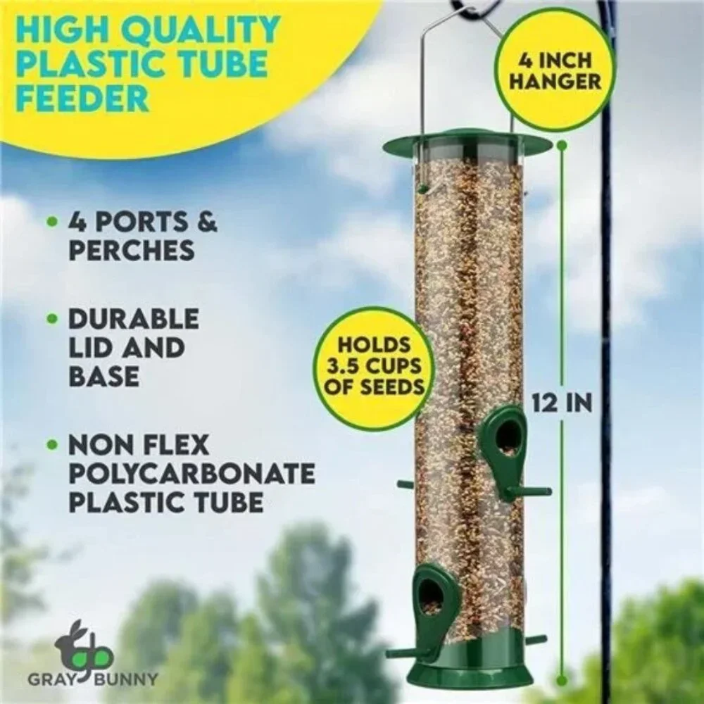 Bird Feeders for Outdoors Hanging - 2 Pack - 4 Port Premium Hard Plastic